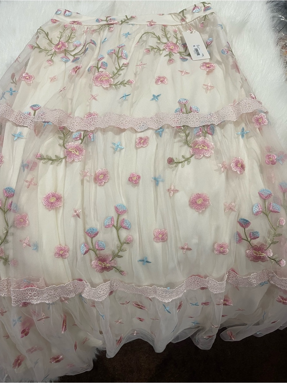 Altar'd State White Sheer Maxi Skirt with Pink Floral Embroidery - Picture 4 of 5